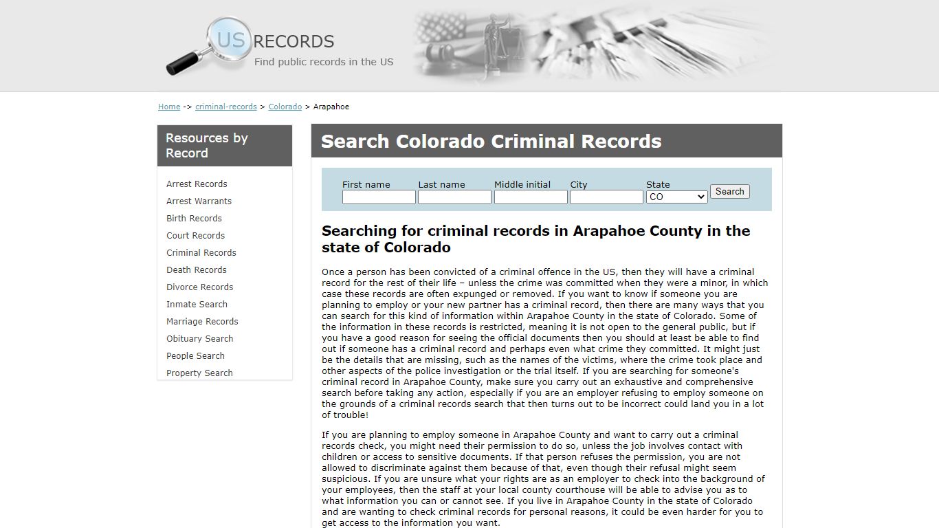 Search Criminal Records Arapahoe Colorado | US Records