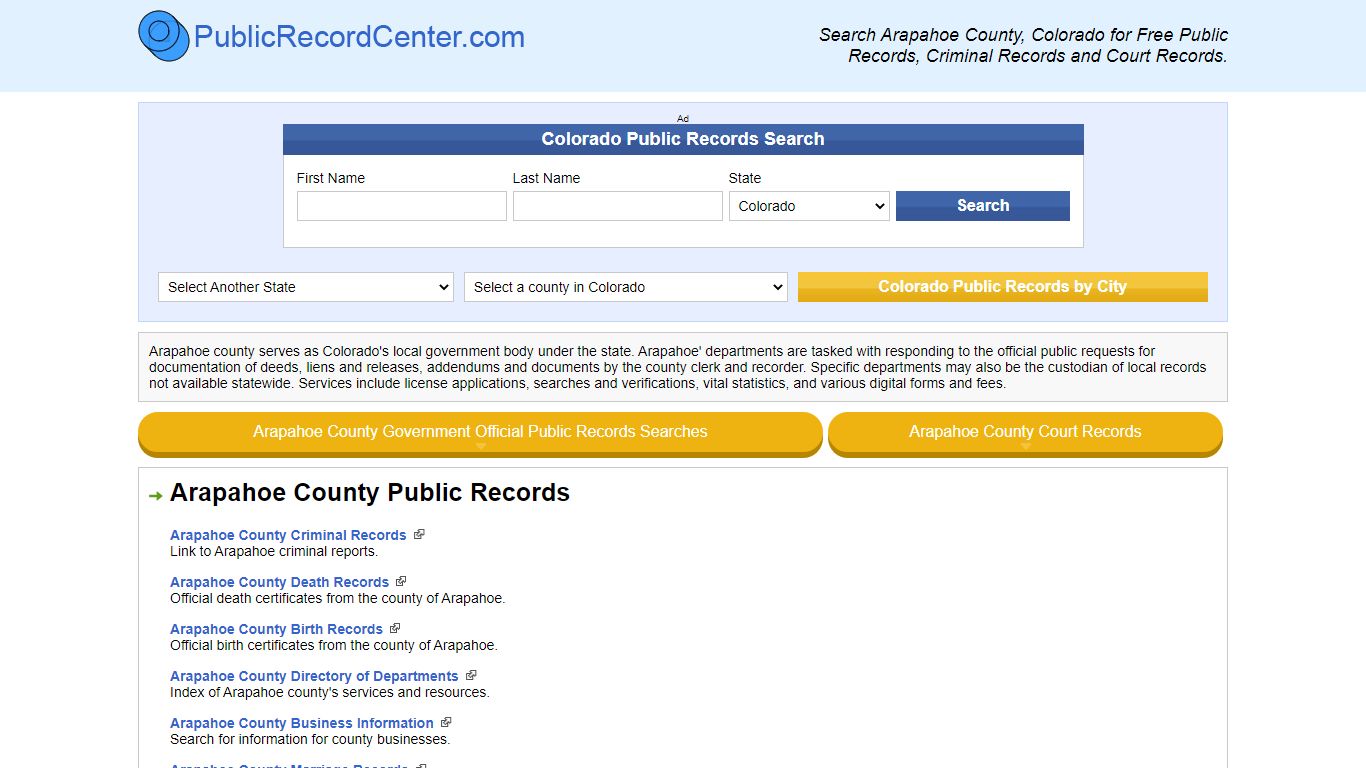 Search Arapahoe County, Colorado for Free Public Records, Criminal ...